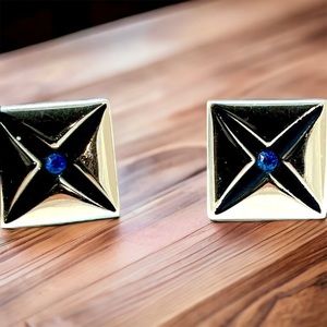 Swank cufflinks with blue plastic silver tone
